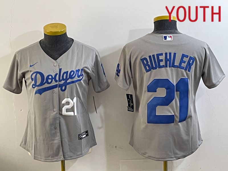 Youth Los Angeles Dodgers #21 Buehler Grey Game 2024 Nike MLB Jersey style 11211->youth mlb jersey->Youth Jersey